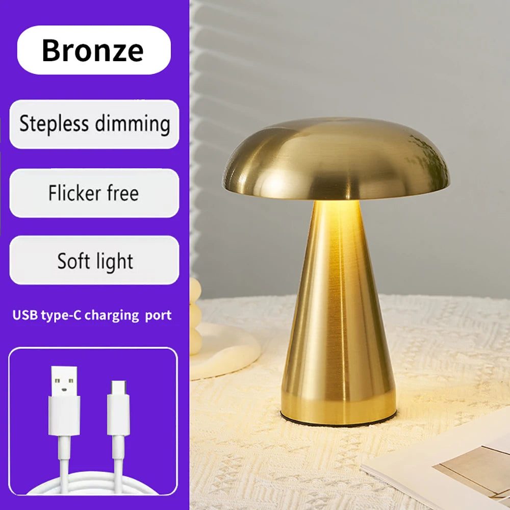 USB charging desk lamp Metal mushroom desk lamp charging Living Room Restaurant bar casual learning atmosphere light Touch night