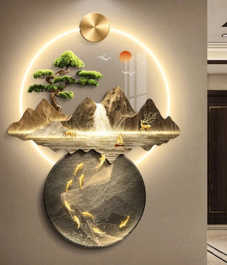 Light Luxury Corridor Home Decoration with Light Chinese Style Landscape Decorations Hanging Living Room Background Wall Decor