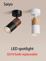 Led Spotlights GU10 Bulb Replaceable Spot Light Walnut Log Wood Color Surface Mounted Ceiling Lamp Adjustable Angle COB 110V 220