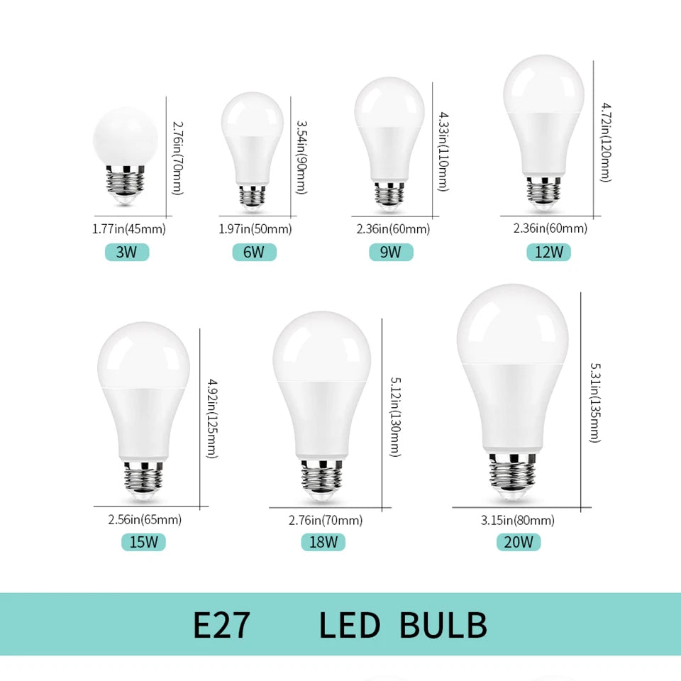 6Pcs/Lot E27 E14 B22 LED 220V  3W 6W 9W 12W 15W 18W 20W Led Bulb Cold White Led Lights For Living Room Use