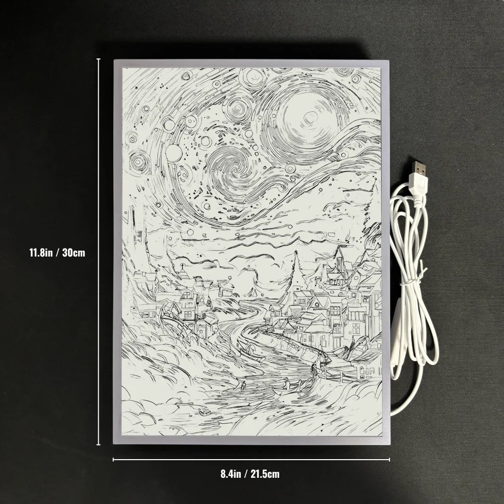 Van Gogh Starry Night LED Lamp - Swirling Sky 3D Light Art for Room Decor, Museum-Quality Lampara de Noche Lighting