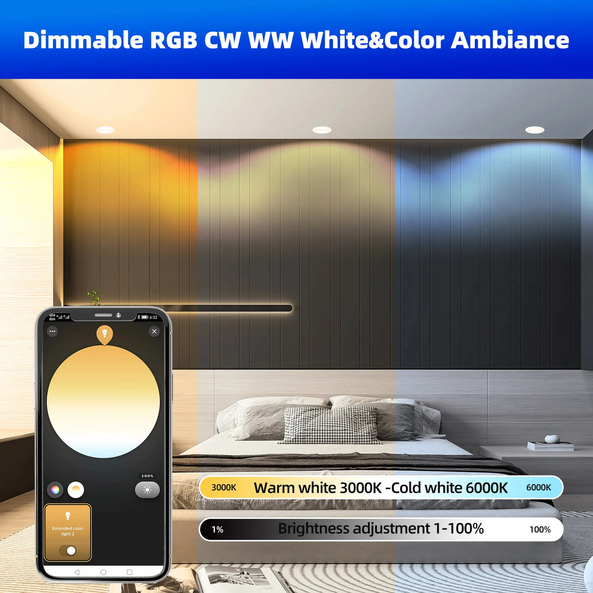 Smart Zigbee 3.0 Led Downlight RGB+CW+WW 4Inch Recessed Ceiling Spot Light Work with Hub Bridge Smartthings Alexa Voice Control