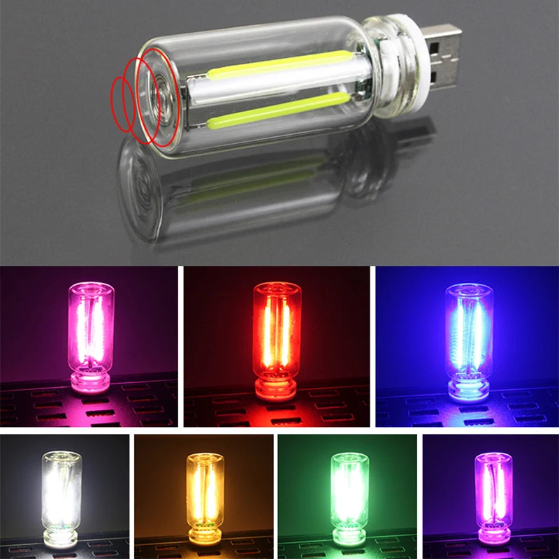 Car USB Night Light Touch Dimmable LED Filament Lamp Portable Lighting Decorative Atmosphere Lamp for Car Bedroom Outdoor