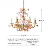Pink Red Ceramic Rose Chandelier Luxury French Gold 5 Lights Chandelier Bedroom Lighting 6/8/10 Living Room Hanging Lights