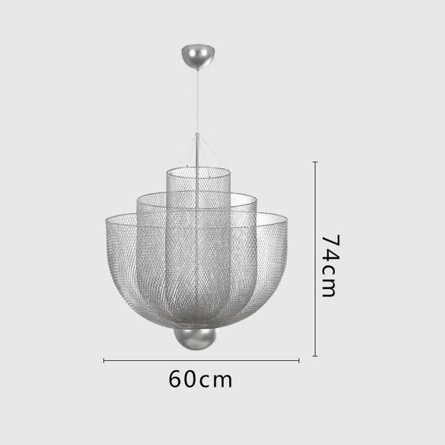 Nordic Dimmable Metal Grid LED Chandelier Lighting lustre Designer Iron Geometric Hollow LOFT Pendant Mesh matics Hanging Lamps