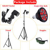 E27 LED Red 54W Light Therapy Lamp 660nm&850nm Infrared Bulb with Floor Stand for Skin Care Pain Relief 360° Adjustable