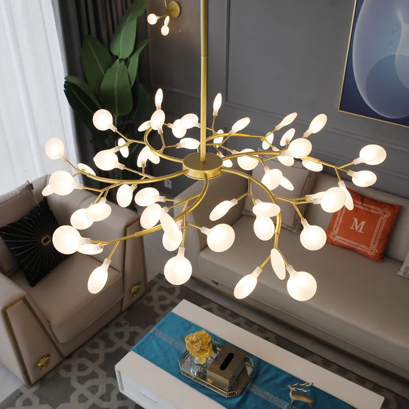 Modern LED Firefly Chandelier - Nordic Gorgeous Leaf Pendant Lamp for Living Room