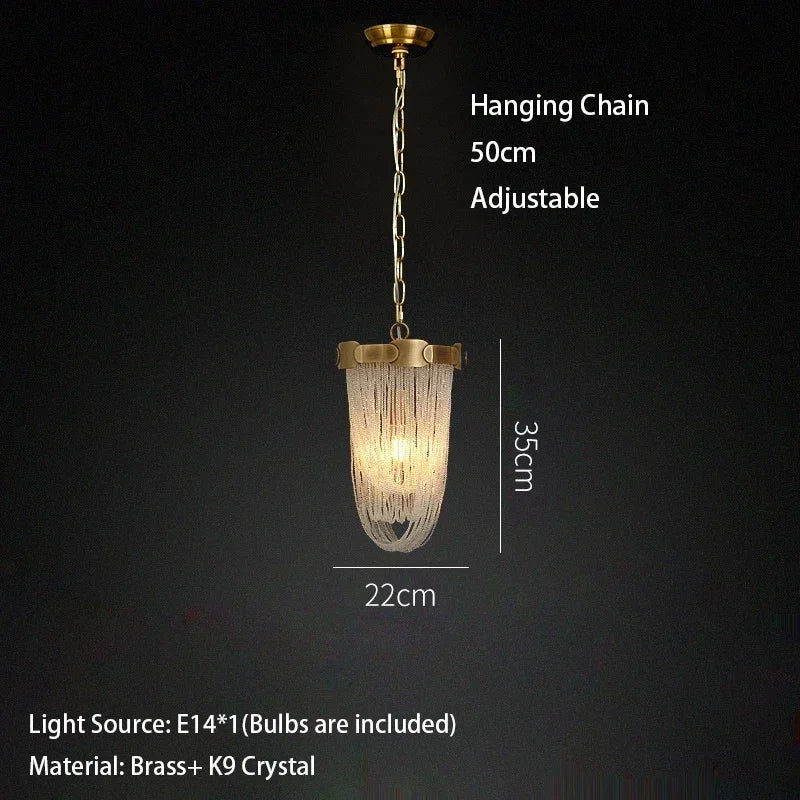 Luxury Brass Crystal Bead Curtains Chandeliers 2025 Modern LED Home Decor Hanging Lamps for Ceiling Living Room Lighting Fixture