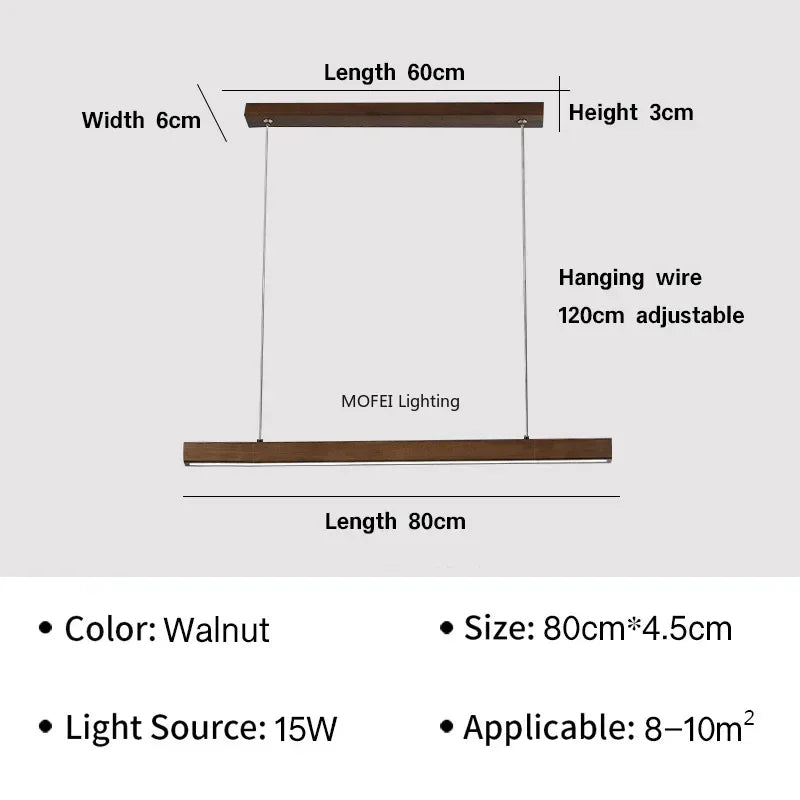 Nordic Long Wood Strip LED Pendant Light Dining Table Lamp Minimalism Suspension Chandelier Living Dining Room Lighting Fixture
