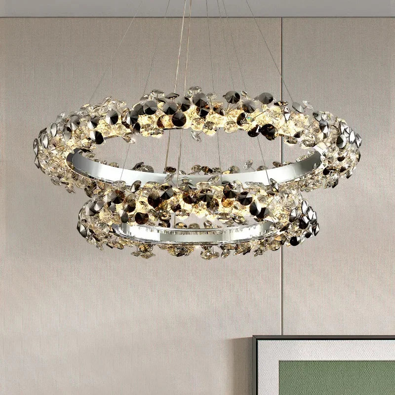 Simple Mix and Match Crystal Chandelier Living Room Ring Decorative Lights Luxury Stainless Steel Glossy Island LED Lights