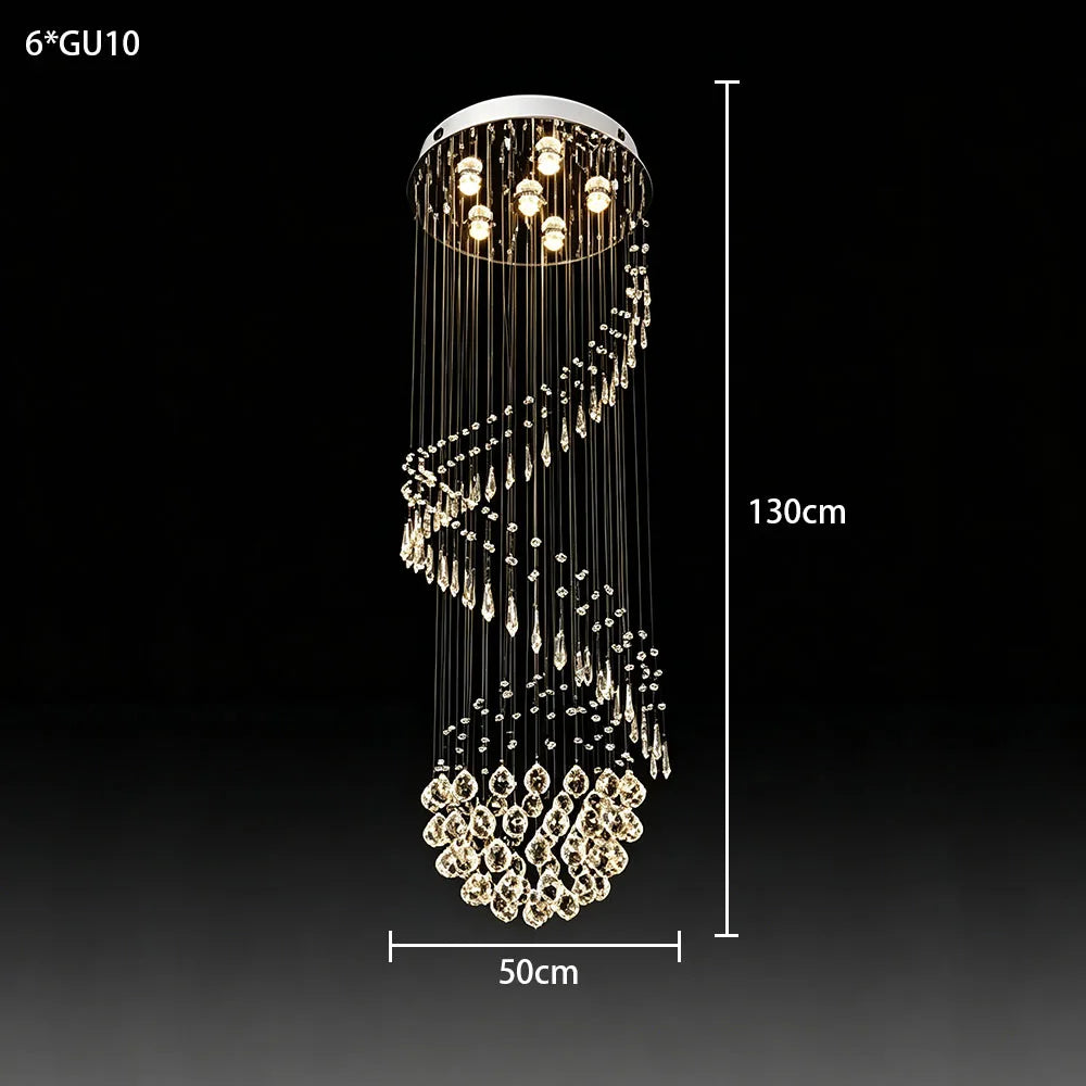 Luxury Vertical Crystal Ball Raindrop Chandelier Polished Stainless Steel Ceiling Plate Long Suspension Light For Stairwell Loft