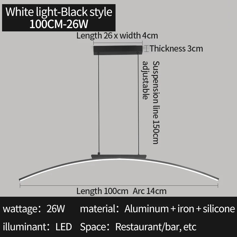 Contemporary LED Arc Pendant Light - Sleek Hanging Lamp for Dining Room