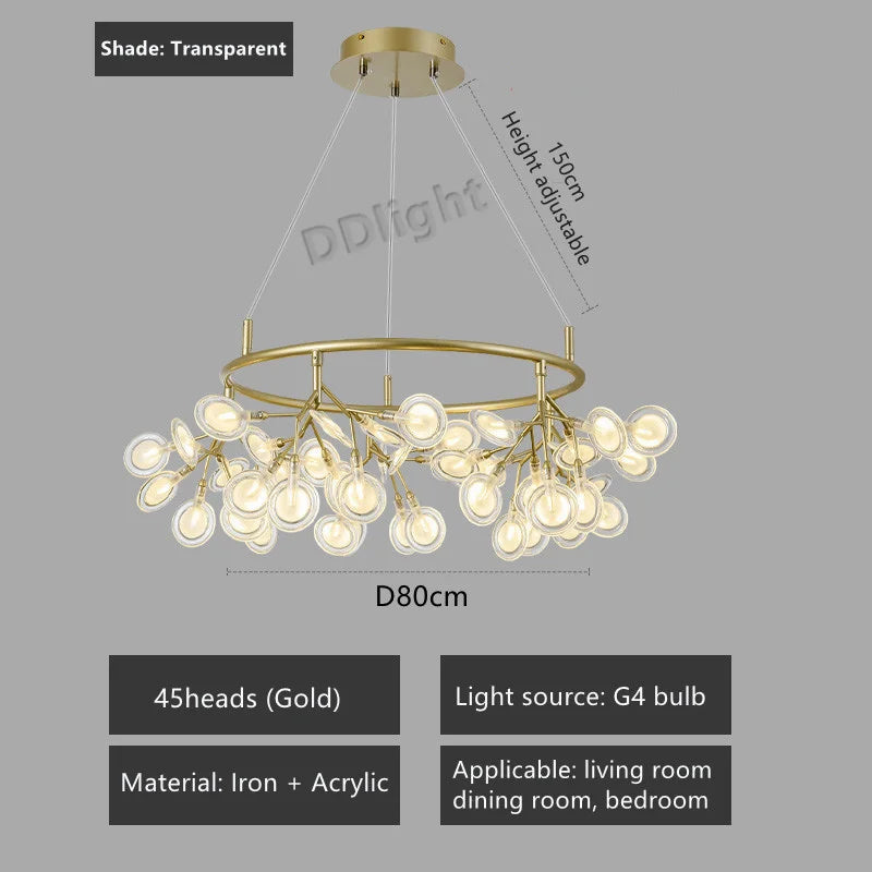 2026 New Nordic Romantic Hanging Living Room Chandelier Lights Modern Firefly Decor Pendant Lamp Round Chandelier Lustre Fixture