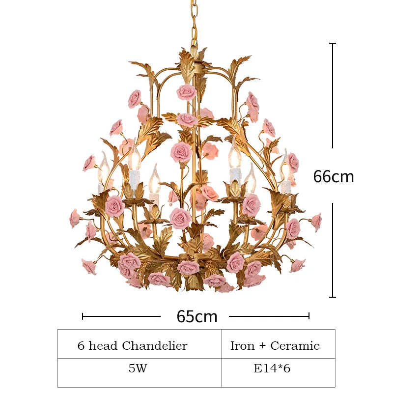 Nordic Light Luxury E14 LED Chandelier Rose Copper Ceramic Pendent Lamp Restaurant Living Room Bedroom Home Lighting Decoration