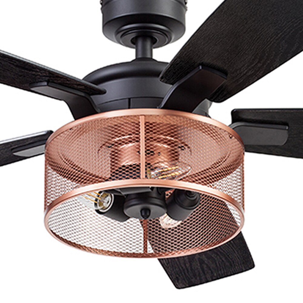 Carnegie 52&quot; Matte Black and Copper Ceiling Fan with Lights and Remote Control Ceiling Fan Room Decor Ceiling Fan with Led Light