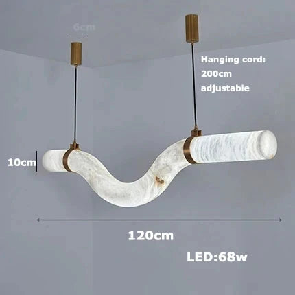 2026 Luxury Marble Linear Chandelier - Minimalist LED Dining Room Pendant Light