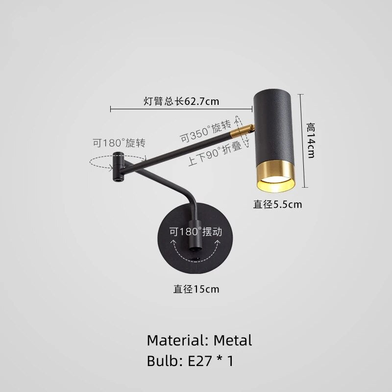 Modern Long Arm Wall Lights Gold Black White Metal Rotatable Foyer Bedside Reading Room Lamp E27 Bulb Drop shipping