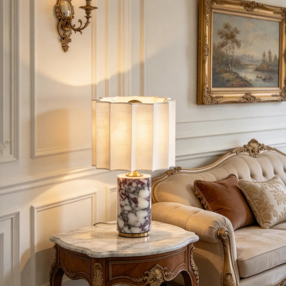Marble Touch Table Lamp USB Rechargeable Cordless Bedroom Bedside Small Glow Night Light Stone Base and Linen Fabric Shades