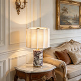 Marble Touch Table Lamp USB Rechargeable Cordless Bedroom Bedside Small Glow Night Light Stone Base and Linen Fabric Shades