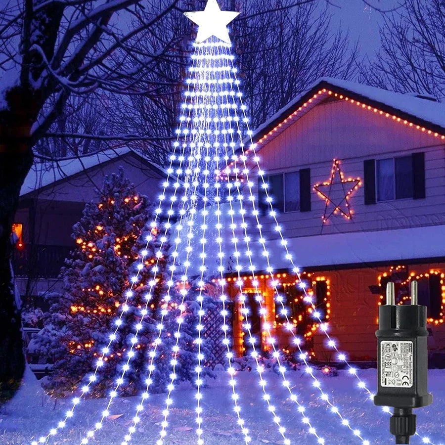 9x3M Outdoor Christmas Waterfall Star String Light - 288 LED Hanging Fairy Lights