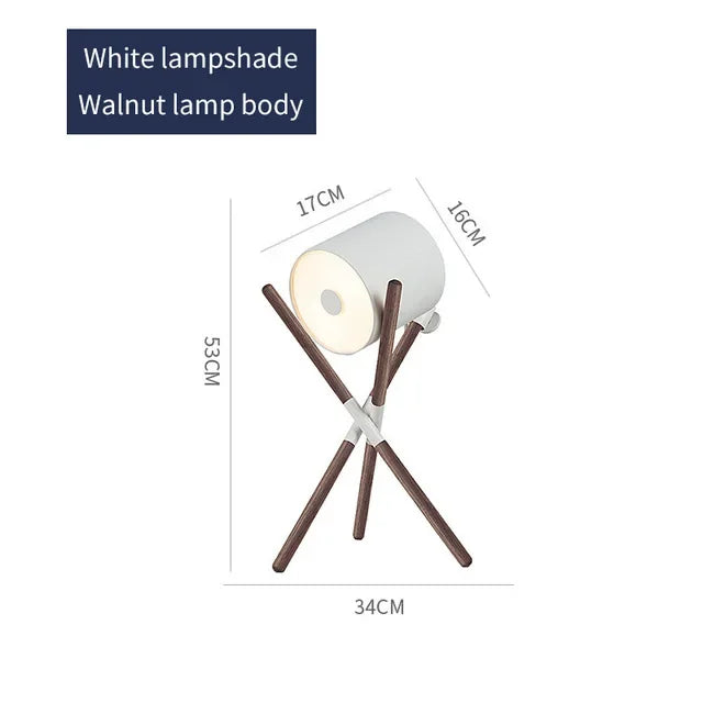 Modern Walnut Triangular Floor Lamp Drum Vertical Solid Wood Study Bedroom Bedside Table Living Room Home LED High-end Deco