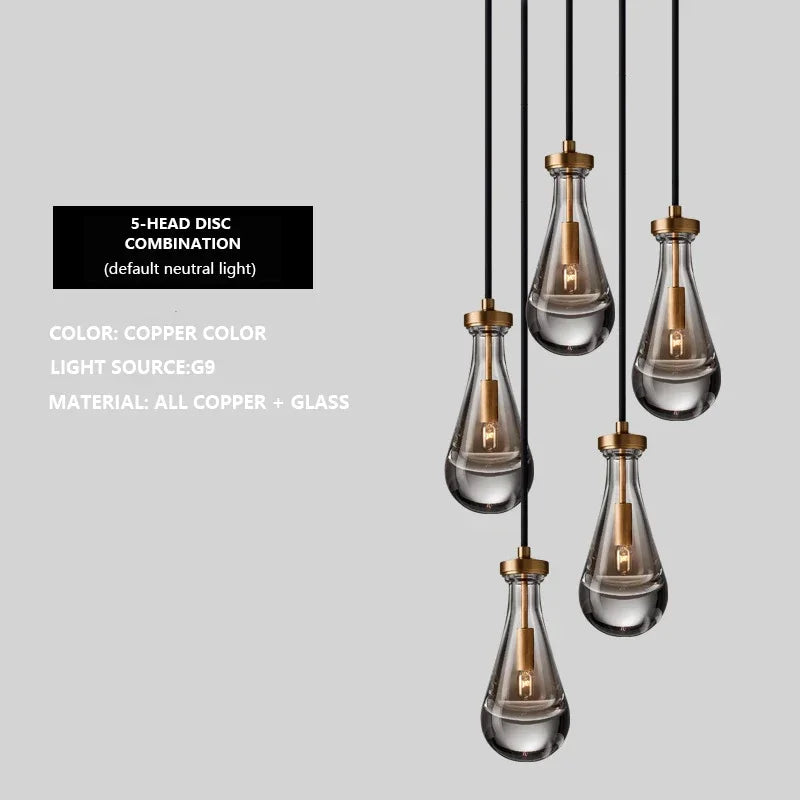 Modern Raindrop Pendant Light Lamp Luxury Round Brass High Ceiling Glass Lampshape Chandelier For Living Room Dining Room Stairs