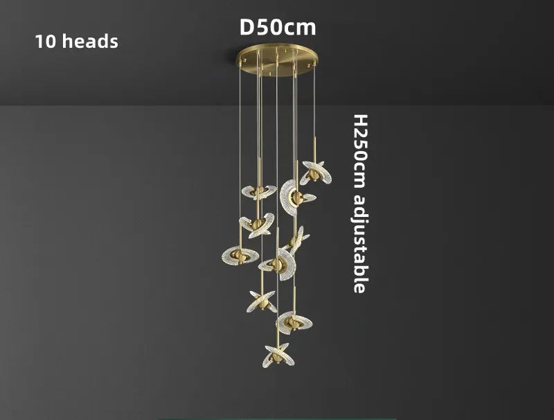 UFO Creative Personalized Staircase LED Pendant Light Modern Luxury Villa Duplex Penthouse Pendant Light Home Decoration Lamp