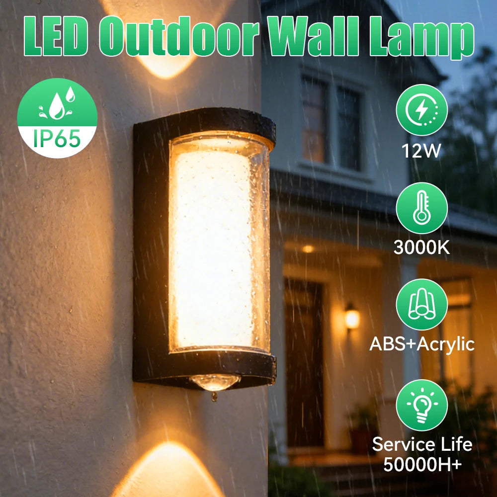 Waterproof LED Crescent Wall Lamp - 12W Outdoor Garden Square Sconce