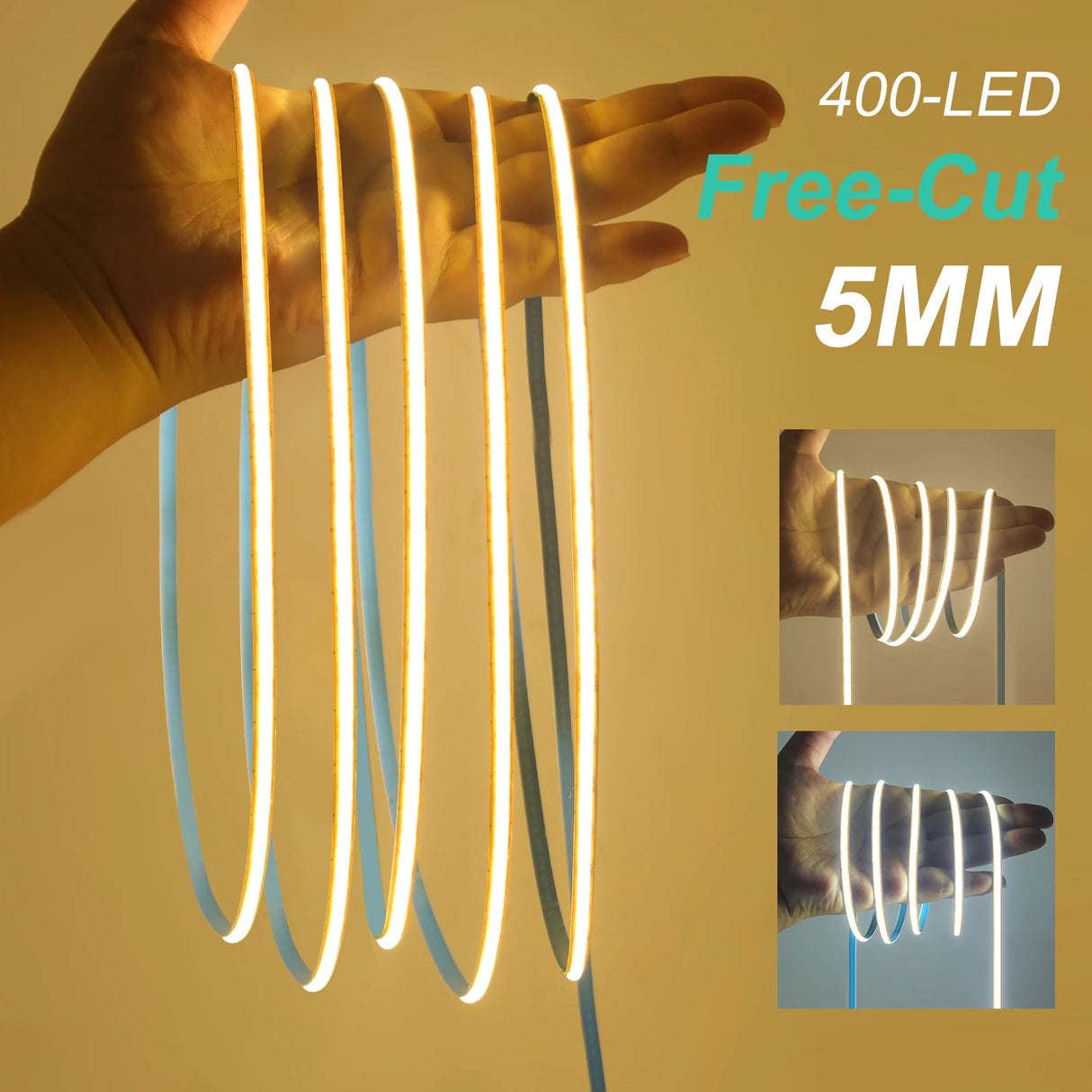 Ultra-Slim 5mm COB LED Strip Light - 12V 24V 400 LEDs/M Flexible Ribbon