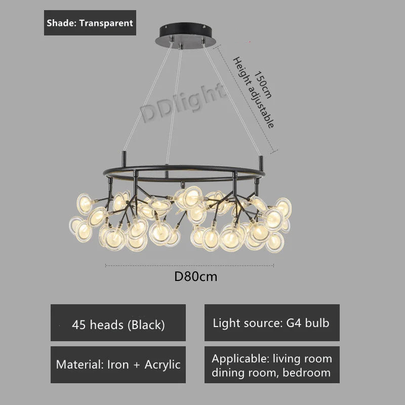 2026 New Nordic Romantic Hanging Living Room Chandelier Lights Modern Firefly Decor Pendant Lamp Round Chandelier Lustre Fixture