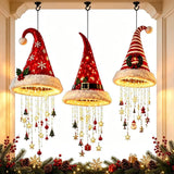 LED Santa Hat Hanging Light Christmas Hat Pendant Lamp with Tassel Bell Star Ornaments Xmas New Year Party Decoration Light