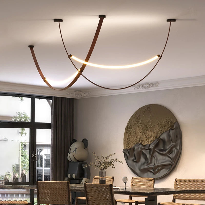 Nordic Modern Hanging Pendant Lamp Lustre Minimalist Line Design Led Light Home Decor Living Room Dining Hotel Salon Chandeliers