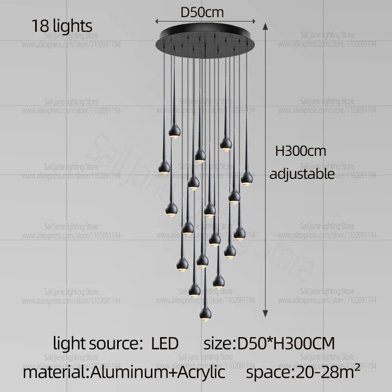Nordic Water Droplet Pendant Light Hanging Stairs Chandelier Living Room Ceiling Light Modern Villa Bedside Lamp Indoor Lighting