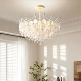 French K9 Crystal Chandelier Luxury Vintage Blue/White Natural Shell Pendant Light for Romantic Villa Living Dining Room Bedroom