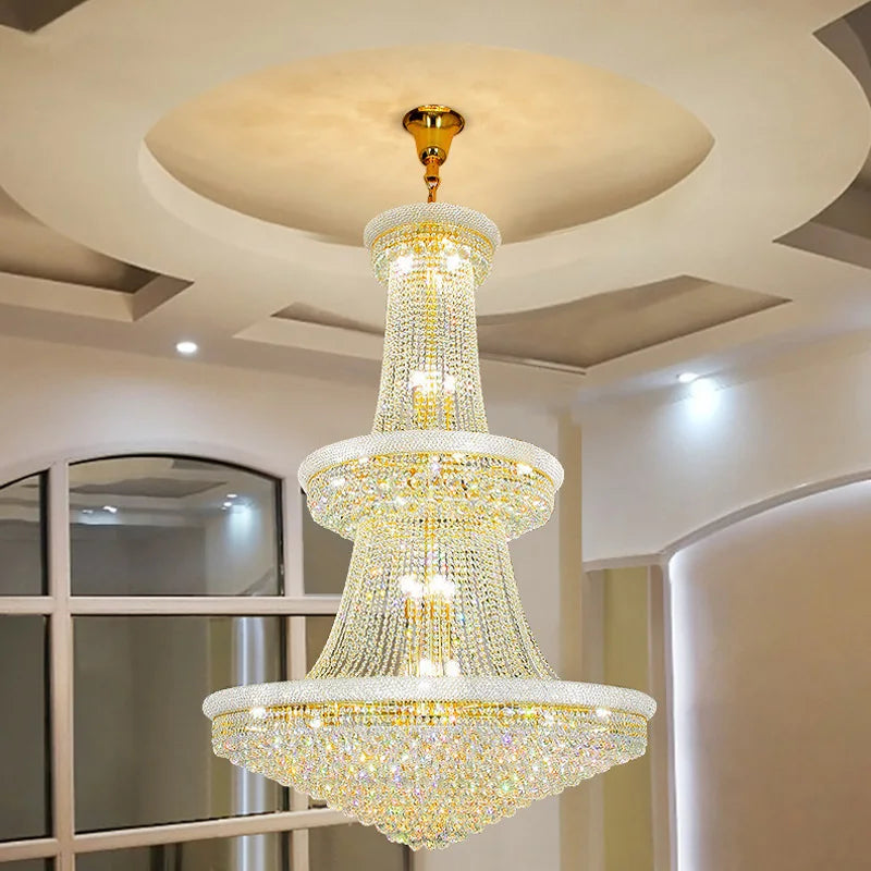 Luxury Crystal Chandeliers Villa Attic Stairs Lighting Lustre Decorate Indoor Living Room Loft Ceiling Pendant Lights Fixtures