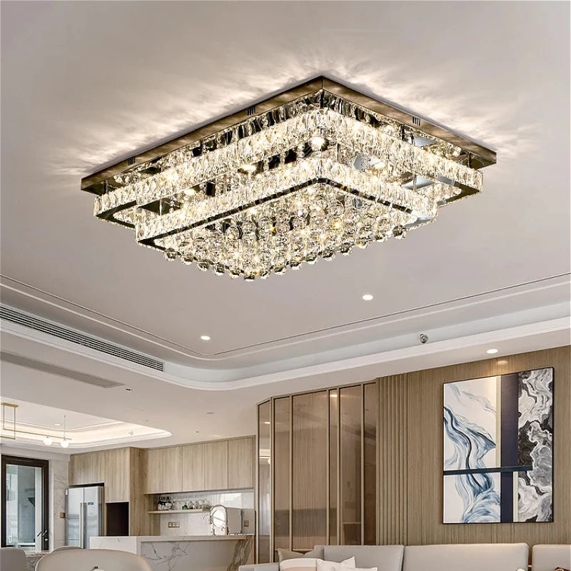 Modern Luxury Crystal LED Chandelier For Living Room Bedroom Dining Room Kitchen Ceiling Lamp Silver Chrome Remote Control Light