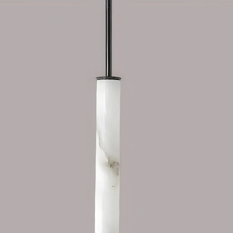 Cylindrical Natural Marble Chandelier Black Brass 3000K Indoor Bedroom Parlor Pendant Lamp Cord Adjustable