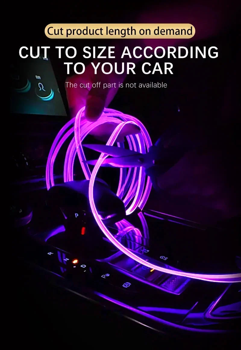 Car Interior RGB LED Atmosphere Light Strip USB Fiber Optic Neon Invisible Ambient Lamp Center Console Door Decoration Trim