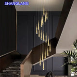 2025 New Modern LED Crystal Pendant Light Lustre Restaurant Bar Composite Staircase Light Living Room Home Decoration Lighting