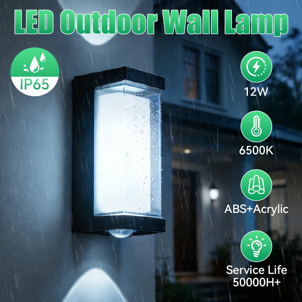 Waterproof LED Crescent Wall Lamp - 12W Outdoor Garden Square Sconce