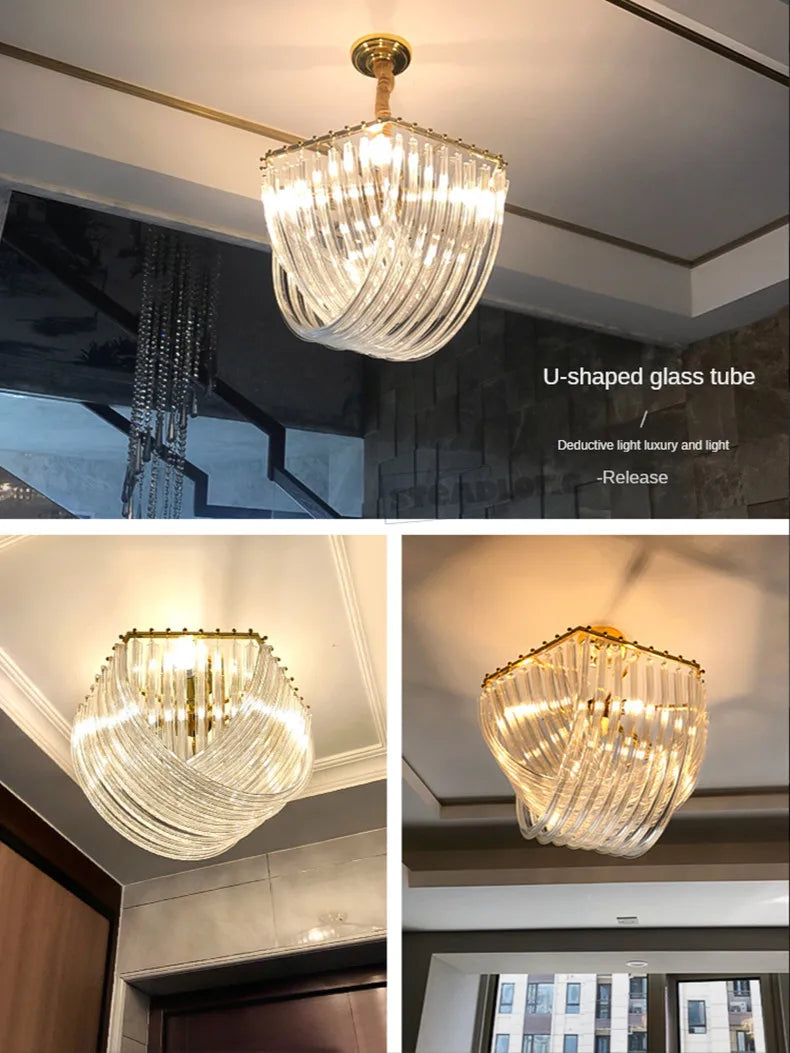 Nordic U -shaped Glass Tube Modern Chandeliers For Living Room  Restaurant Bedroom Bedside Ceiling Lamp Lustre Lamparas Fixtures