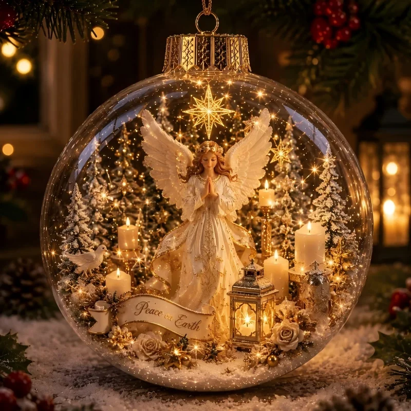 Glowing Bell Christmas Decorations 2026 Snow Globe Ornament Xmas Tree Santa Snowman Christmas 2026 Decoration Navidad Pendant