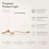 Linear Solid Wood Pendant Light with a Gentle Curve Dimmable LED Chandelier in 3 Wood Colors for Kitchen Island Dining Room