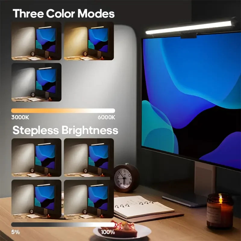 Stepless Dimmable RGB Monitor Light Bar - LED Screen Hanging Lamp with Backlight Atmosphere for Gaming & Study
