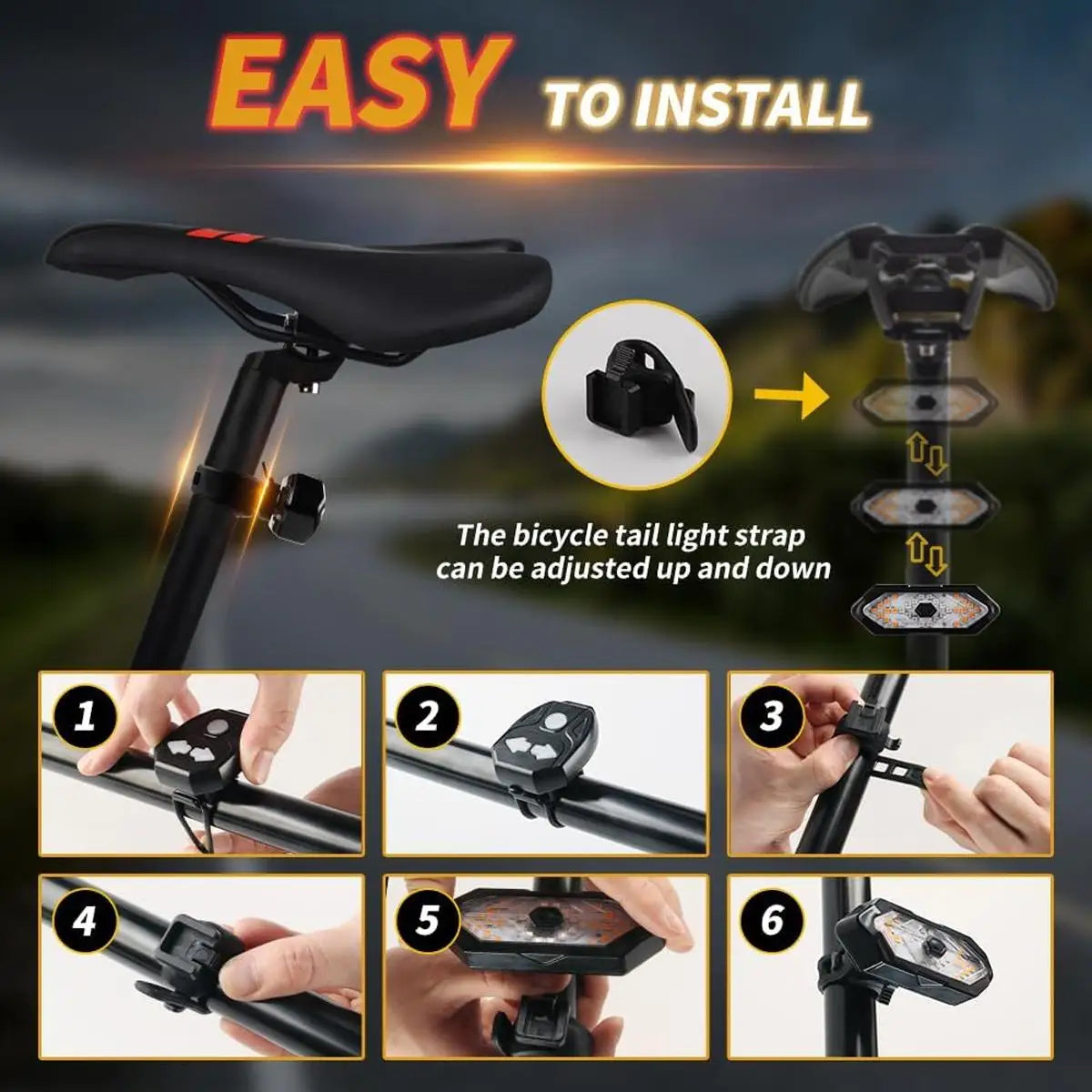 Wireless Turn Signal Bike Tail Light - Type-C Rechargeable Bicycle Warning Light