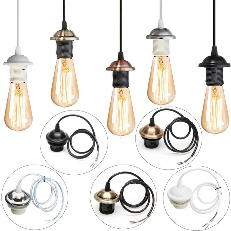 Vintage E27 Screw Pendant Light Socket Base - Industrial Loft Hanging Lamp Holder