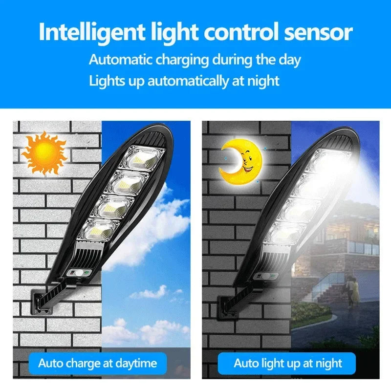 Solar Outdoor Garden & Street Light - Waterproof LED Motion Sensor Floodlight with Remote Control for Wall, Garage & Pathway