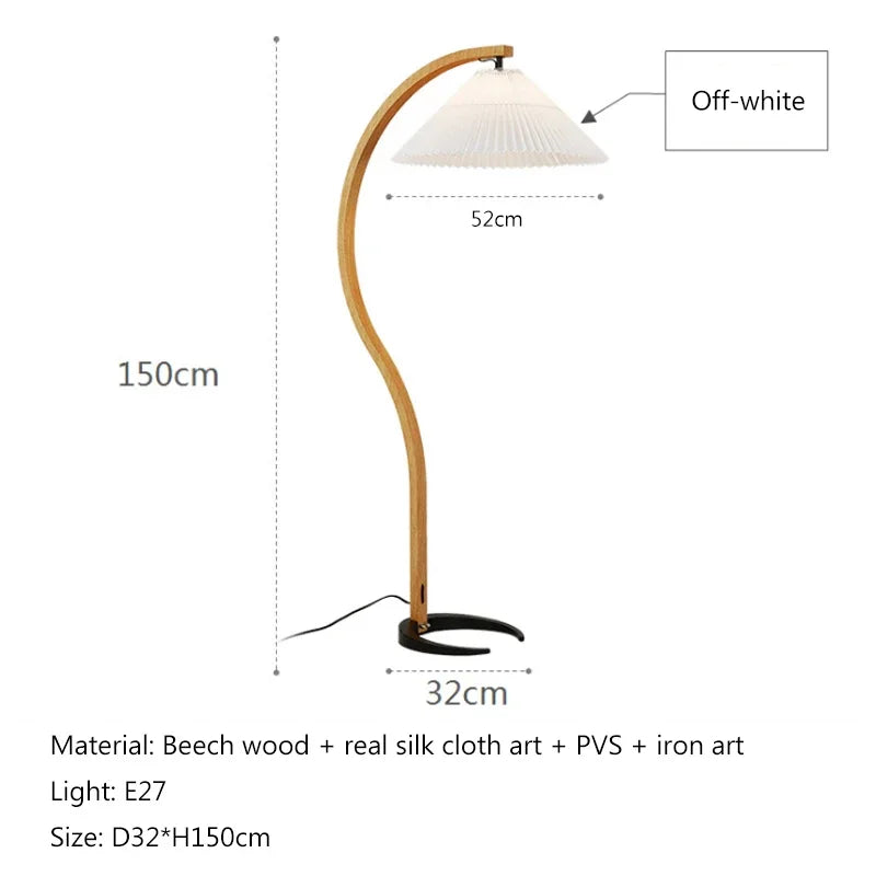 Nordic Creative Natural Wood Walnut Pleated LED Floor Lamp Living Room Bedroom Study Reading Light Indoor Decor Lighting Fixture