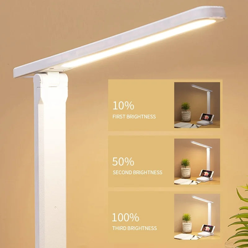 6000mAh Chargeable LED Table Lamp USB 3 Color Step less Dimmable Desk Lamp Touch Foldable Eye Protection Reading Night Light
