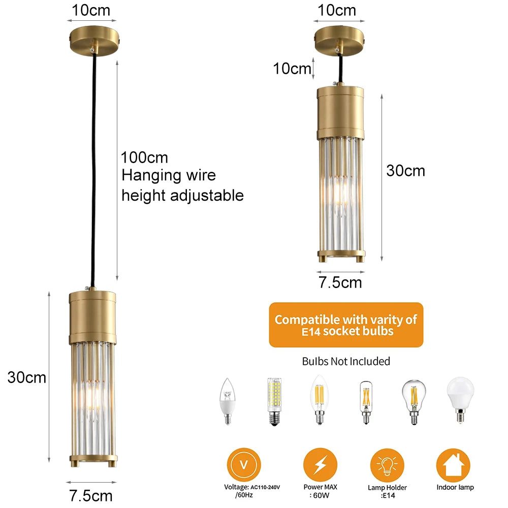 Pendant Lights Kitchen Island Lighting Glass Shade Adjustable Hanging Light Fixtures Chandeliers for Dining Room Hallway Copper